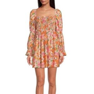 Gianni Bini Jade Floral Square Neck Puffed Sleeve Dress - M